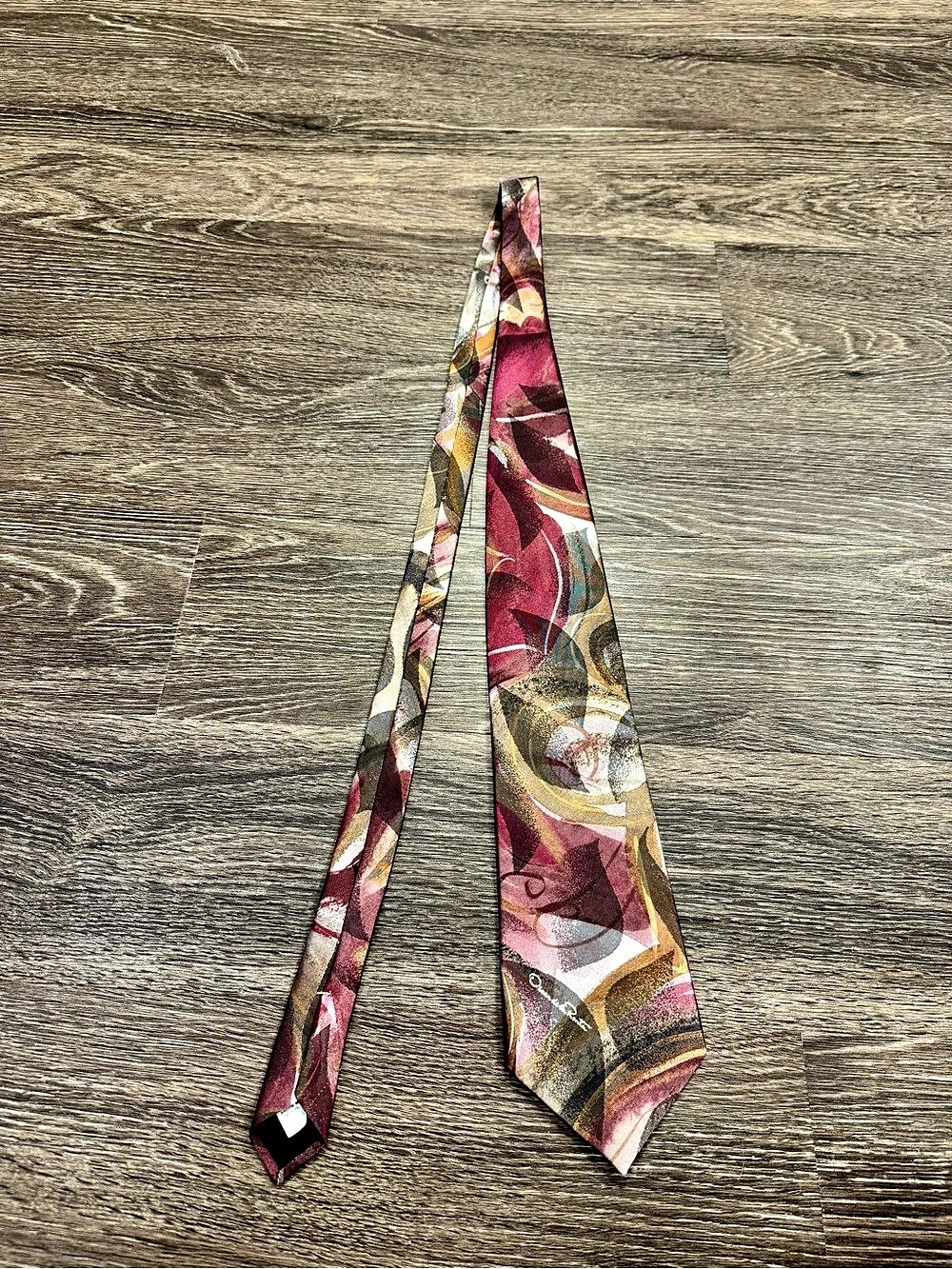 Oscar de la Renta Studio Men’s Silk Blend Abstract Burgundy Gold Necktie